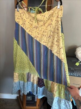 Blue Sky Patchwork Maxi Dress in Yellow, Green & Blue